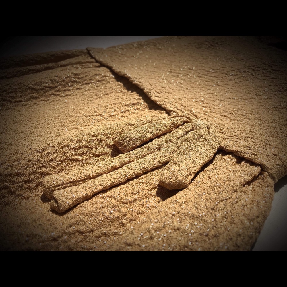 1950s Gold Shimmer Cowl Neck Cocktail Dress Sz M - Picture 5 of 8